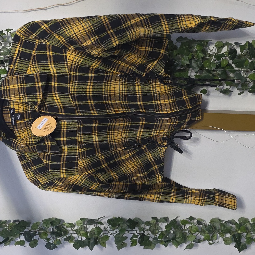 Yellow and Black Plaid Cropped Shirt